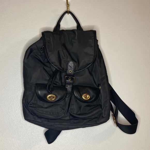 Coach Nylon Leather Cargo Backpack with Vintage Rose Print Lining - Picture 2 of 10